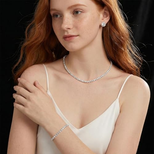 Silver Bridal Wedding Jewelry Set Necklace Earrings Bracelet,Silver | Elegant, Rhinestone, for Women, Bridesmaid, Bridal Wedding Jewelry Sets, Formal, Costume, Accessories