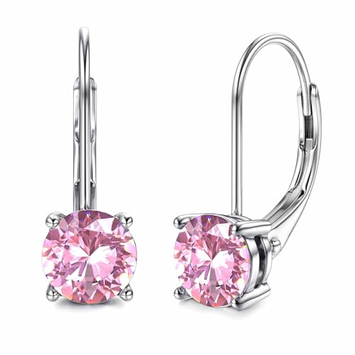 Moissanite Earrings, D Color Sterling Silver Dangle Drop Earrings for Women | 1.0ct-2.0ct D Color Brilliant Round Cut Earring 18K White Gold Plated Sterling Silver Earrings Moissanite Leverback - color: Silver+pink, size: 1.0 ct 1 pair (0.5ct*2)-5mm