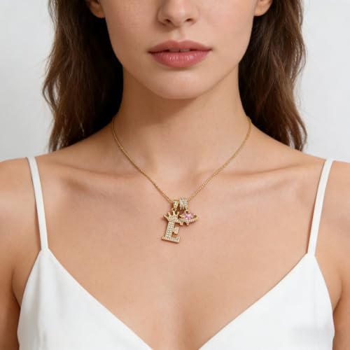 18K Gold & Silver Plated Initial Necklaces for Women - color: E-Gold