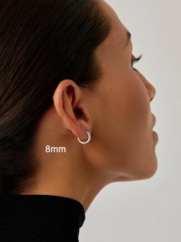 Small Hoop Earrings for Women 7-16mm Stainless Steel Huggie Earrings Lightweight - color: a. Silver A, size: Diameter 12mm