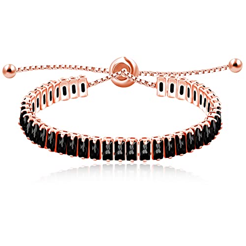 Uloveido Classic Emerald Cut Rectangular Cubic Zirconia Eternity Tennis Bracelet Adjustable for Women Y1788 - color: Rose Gold-black