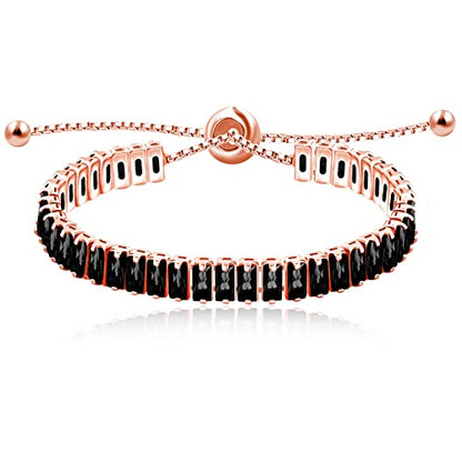 Uloveido Classic Emerald Cut Rectangular Cubic Zirconia Eternity Tennis Bracelet Adjustable for Women Y1788 - color: Rose Gold-black