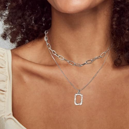 HUASAI Boho Necklaces for Women Dainty Layered Choker Necklace Bohemian Turquoise Necklace Statement Jewelry Western Cowgirl Country Concert Outfits Accessories - color: G Silver Layered Squar Necklace