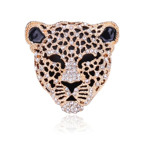 Luxury Crystal Tiger Brooch Pins for Women Men Vintage Gold-Tone Climbing Black Spots Leopard Brooch Fashion Panther Cougar Pin Suit Jackets Coat Animal Jewelry Gift - style: Leopard