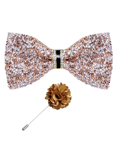 DiBanGu Mens Rhinestone Bow Tie with Ring and Lapel Pin Set | Adjustable Strap,Pre-tied Style,3PCS,Sequin Diamond Bowties，Solid/Mix Color,Shiny Accessory,for Party Prom Banquet Wedding - color: Silver and Gold