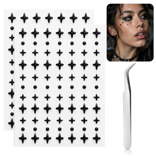 Fake Eyebrow Ring Fake Lip Labret Studs Replacement Balls Spike with 100pcs Sticker Non-Piercing Body Jewelry Fake Skin Piercing - color: Style B
