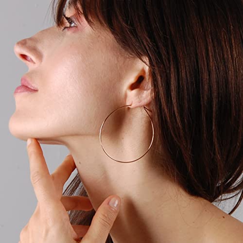 Thin Hoop Earrings for Women - Lightweight Wire Threader Loop Drop Dangles | Plated in 18K Gold or 925 Sterling Silver, Hypoallergenic and Safe for Sensitive Ears - color: 18K Rose Gold Plated - 2" inch