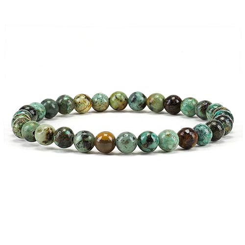 Cherry Tree Collection - Small, Medium, Large Sizes - Gemstone Beaded Bracelets For Women and Men - 6mm Round Beads - color: African Turquoise, size: Small