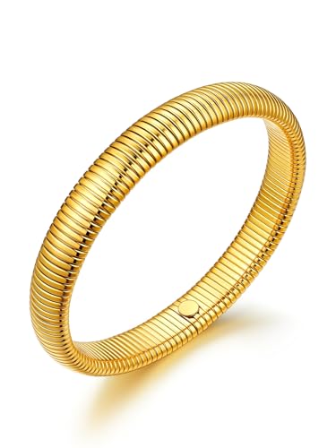 U7 Stretch Bracelets for Women Stainless Steel 18K Gold Plated Bangle Bracelets,Non Tarnish Link Bracelets,10mm,16mm,20mm - color: 01.Gold-10mm