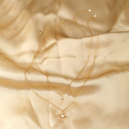 Tewiky Dainty 14k Gold Plated/Silver Cubic Zirconia Necklaces for Women, Simple CZ Jewelry Necklaces Trendy Gifts - color: Gold layered star CZ
