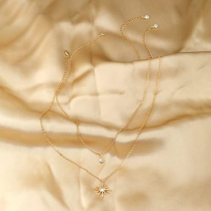 Tewiky Dainty 14k Gold Plated/Silver Cubic Zirconia Necklaces for Women, Simple CZ Jewelry Necklaces Trendy Gifts - color: Gold layered star CZ