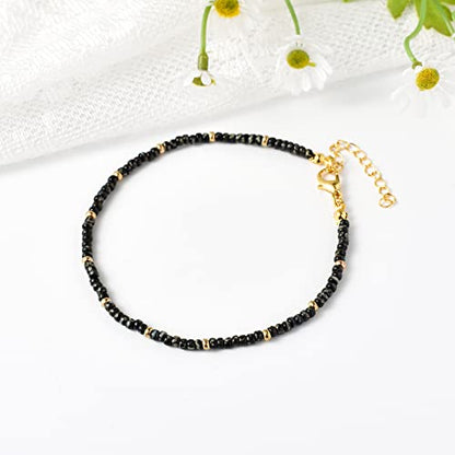Starain Small Bead Anklets for Women Beach Foot Ankle Bracelet Cute Colorful Boho Beaded Anklets 8 inches - color: Black