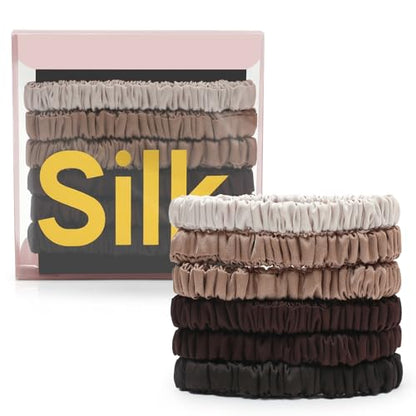 6Pcs Silk Hair Ties 100% Pure Mulberry Silk Scrunchies for Women Girls | No Hair Crease, Anti Frizz, Gentle Hold, No Damage, Color 03 - color: Tan&Dark Brown&Brown&Beige