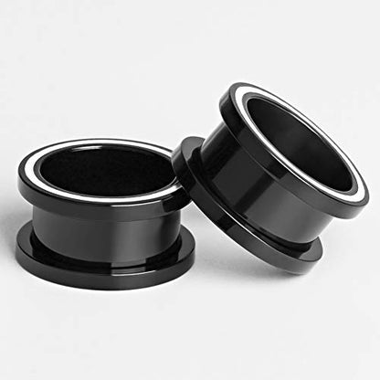 4 pairs Stainless Steel Ear Plugs Black Gauges Stretching Screw Fit Tunnels Expander Piercing Jewelry - size: 14mm