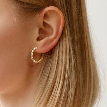 ENROSE Gold Hoop Earrings 14K Gold Earring for Women | Twisted Gold Hoop Earrings Minimalist Diamond Earring Jewelry 29mm*4mm - style: C-GD