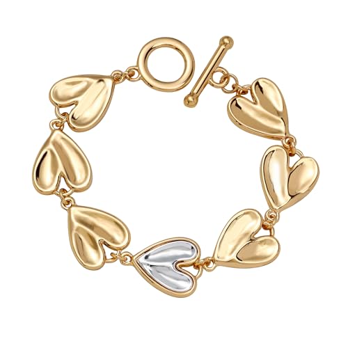 14K Gold & Silver Plated Lightweight Link Bracelet for Women | Stackable Bracelets ,14K Gold Plated Bracelets with CZ,Lightweight Trendy Chain Bracelet Jewelry Gift - style: gold heart chain
