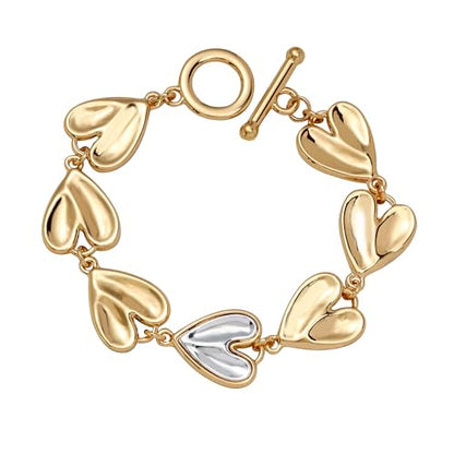 14K Gold & Silver Plated Lightweight Link Bracelet for Women | Stackable Bracelets ,14K Gold Plated Bracelets with CZ,Lightweight Trendy Chain Bracelet Jewelry Gift - style: gold heart chain