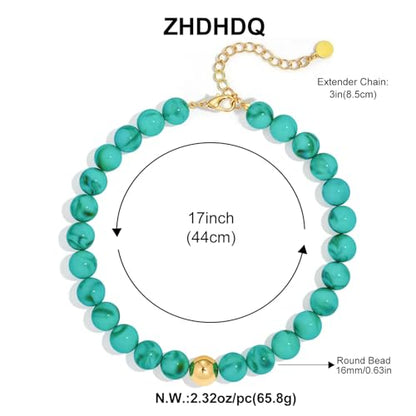 Multicolor Chunky Beaded Necklace, Statement Colorful Round Ball Beads Choker Necklace with Gold-Tone Adjustable Chain, Fashion Bold Neck Jewelry for Women - color: 16mm-Turquoise