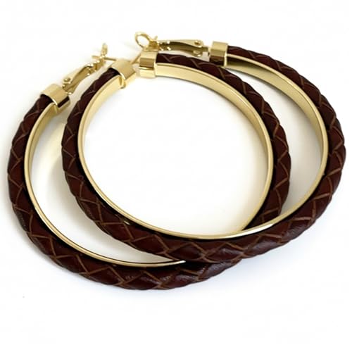 Hoop Earrings for Women Leather Hoop Earrings-Medium/Large Hoops-Lightweight hoop - color: Brown Style