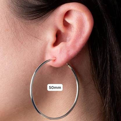 Clip On Spring Hoop Earrings for Non-Pierced Ears - color: Bright Silver-Tone, size: 50mm