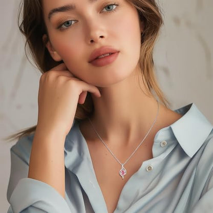 FANCIME Birthstone Necklace for Women Jewelry Gift for Her | Infinity Love Pendant Sterling Silver, Birthday Gift for Women, Adjustable 16+2" - color: 10 - Created Pink Tourmaline