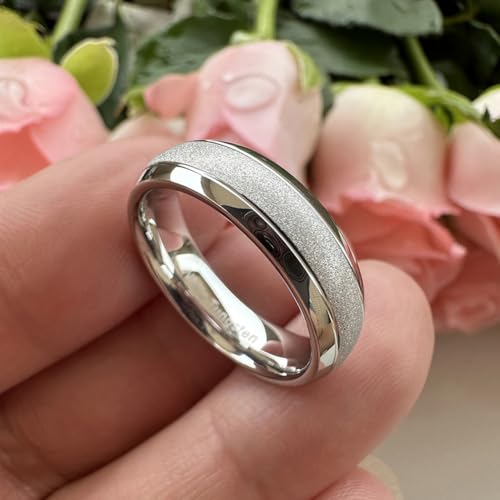 TUTISS 6mm 8mm Black/Gold/Rose Gold/White Tungsten Rings for Men Women Fashion Engagement Wedding Bands Sandblasted Finish I Love You Engraved Comfort Fit - color: 6mm White Tungsten