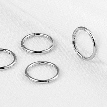 4Pcs 16G 18G 20G Surgical-Steel-Piercing-Ring-Nose-Rings-Hinged-Hoop-Earrings,6mm 8mm 10mm 12mm Seamless Stainless Steel Clicker Eyebrow Septum Piercing Hoop,Sliver Black Gold Rose Gold Rainbow Body Jewelry Set - color: 18G 8mm Silver & Black
