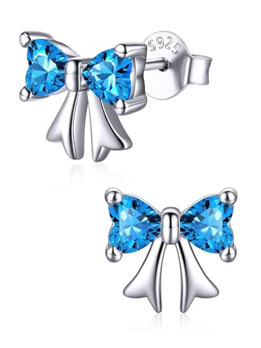 ChicSilver 925 Sterling Silver Bow/Butterfly Earrings for Women Hypoallergenic Birthstone Earrings Dainty Bow/Butterfly Jewelry Gift for Women - color: Bow-December-Blue Topaz