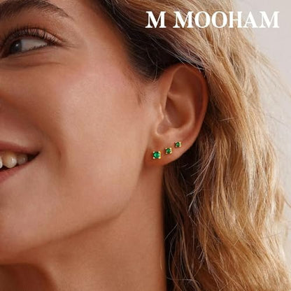M MOOHAM Birthstone Stud Earrings, Hypoallergenic Dainty 14K Gold-Plated Stud Earrings Cubic Zirconia Cartilage Earring for Women Jewelry Gifts - color: 14K Gold Plated-09-September-Sapphire Royal Blue