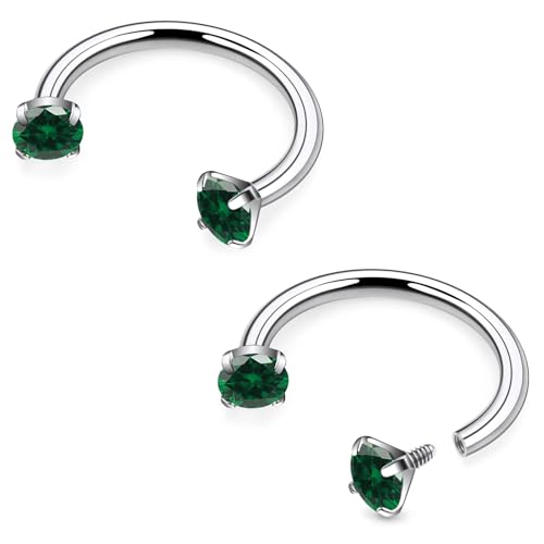 16G F136 Titanium Internal Thread Horseshoe Septum Nose Ring Piercing Jewelry Circular Barbell Helix Snug Tragus Rook Daith Cartilage Earring Lip Ring Piercing Jewelry for Women Men 8MM 10MM - style: 16G, 10MM Length, Green CZ