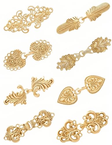 8Pcs Sweater Shawl Clips Vintage Cardigan Collar Clips Dress Shirt Brooch for Women Cape Cloak Cinch Closure Clip - color: Gold