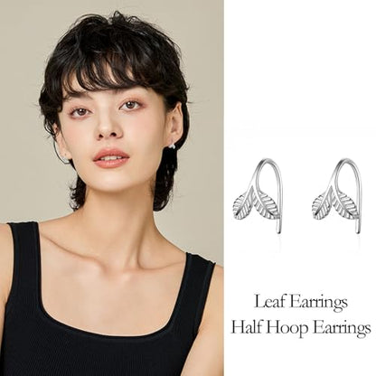 Dainty Gold Huggie Hoop Earrings for Women - 18K Gold Plated Cubic Zirconia Lightweight Mini Double Hoops Earrings for Everyday Wear - style: Leaf Earrings