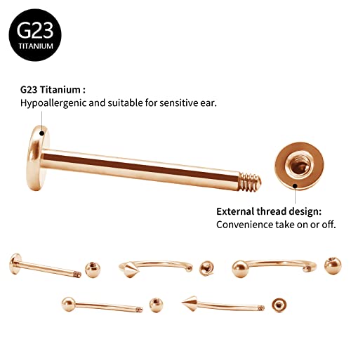 BLISI G23 Solid Titanium Eyebrow Piercing Jewelry, Gold Black Rose Gold Silver Pink Rainbow Eyebrow Rings 16G Curved Barbell,Tiny Vertical Labret Lip Jewelry Rook Piercing Jewelry for Women and Men - color: Rose Gold 3