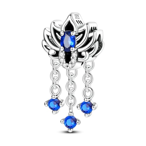 LNQOBU 925 Sterling Silver Charms for Bracelets Dangle Pendant fit Pandora Bracelets or Necklaces Jewelry Woman Gift Beads Charm (With one Spacer Beads) - style: Blue Lotus