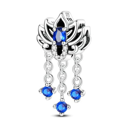 LNQOBU 925 Sterling Silver Charms for Bracelets Dangle Pendant fit Pandora Bracelets or Necklaces Jewelry Woman Gift Beads Charm (With one Spacer Beads) - style: Blue Lotus