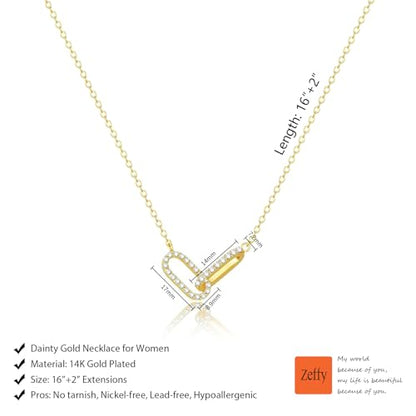 Zeffy Diamond Necklaces for Women, Dainty Gold Necklace 18k Gold Plated Layered Necklaces Simple Gold CZ Diamond Pendant Necklaces for Women Trendy Jewelry Gifts for Girls - color: Gold Diamond Paperclip Necklace