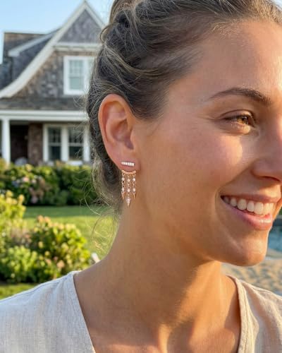 Gold Earrings for Women Trendy 14K Gold Plated Dangle Earrings Small Hoop Huggie Drop Stud Earrings Cubic Zirconia Simple Minimalist Dainty Chain Tassel Hypoallergenic Earrings - color: Jacket & Rose Gold