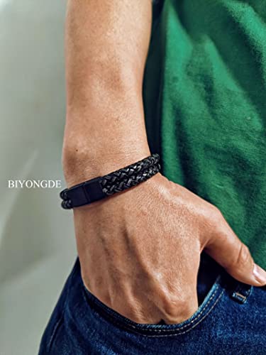 Minimalist Two-row Braided Leather Bangle Bracelet for Men, Cool Punk Rock - color: Grey
