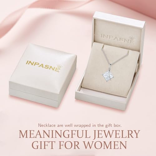 Square Princess Cut Necklace 925 Sterling Silver Solitaire Pendant Necklace Birthstone Jewelry Gifts for Women - color: 04 April - Zirconia