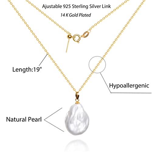 925 Sterling Silver Dainty Freshwater Cultured Pearl Choker Necklace White Genuine Real Pearl Charm Necklaces Jewelry Gifts for Her - color: Baroque-Gold