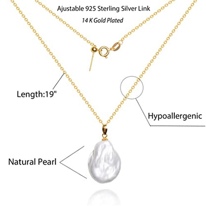 925 Sterling Silver Dainty Freshwater Cultured Pearl Choker Necklace White Genuine Real Pearl Charm Necklaces Jewelry Gifts for Her - color: Baroque-Gold