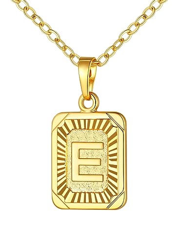 U7 Initial Necklaces for Women, Square Letter Pendant Necklace | Gold & Silver Plated A-Z Pendant | Personalized Large Monogram | 20+2" Adjustable Chain | Gift Packed for Mom Wife Friends - color: a. Gold, style: E
