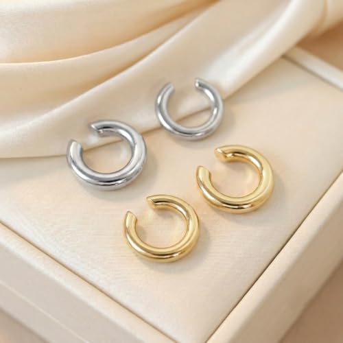 Chunky Ear Cuff Earrings, Asymmetric No Piercing Earring for Women Dainty Clip on Cartilage Ear Cuffs Fake Earrings Jewelry - color: A7-4Pcs C-Shape Gold and Siver