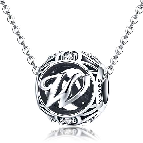 Letter Charms 925 Sterling Silver Initial A-Z Bead Charms | For Bracelets Necklaces, Hypoallergenic,Cubic Zirconia Alphabet Beads, Personalized Gifts for Women - color: W