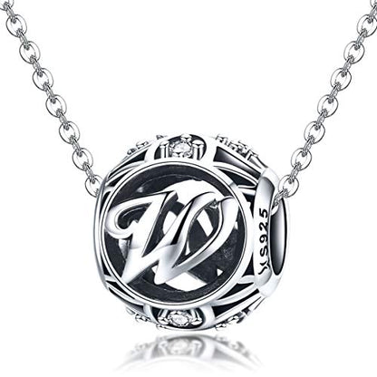Letter Charms 925 Sterling Silver Initial A-Z Bead Charms | For Bracelets Necklaces, Hypoallergenic,Cubic Zirconia Alphabet Beads, Personalized Gifts for Women - color: W