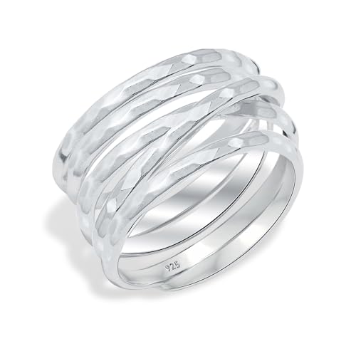 LeCalla 925 Sterling Silver Ring with Hammered Finish | Classic Vintage Hammer Textured Band Rings for Women | Minimalist Handcrafted Hammered Ring(Sizes 6-8No.) - color: Hammered Wrapped Up, size: Ring Size-8No.