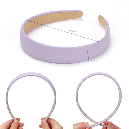 WantGor 1 Inch PU Leather Headband, Wide Padded Hairband Fashion Hair Bands | Cute Womens Headbands Holiday DIY Hair Accessories (Purple) - color: Purple