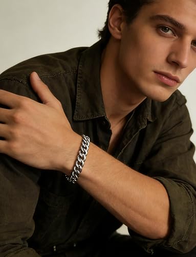 Stainless Steel Mens Cuban Link Chain, Miami Cuban Chain Bracelets for Men, 8mm Wide 7.5 8 8.5 9Inch Hip Hop Mens Bracelets,Gift for Father Husband Son men chain - style: Stainless Steel 8.5 inch