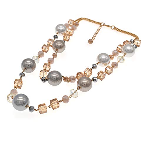 utop JNF Hand made Pearl Statement Necklace for Women Rhinestone Multilayer Crystal Necklaces Chunky Pearl Necklace Large Pearl Necklace and Earrings Set for Mother Mom's gift - color: champagne pearl crystal necklace