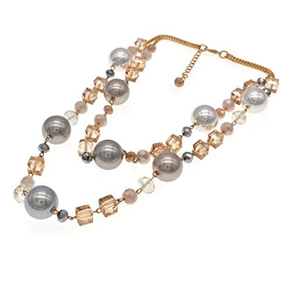 utop JNF Hand made Pearl Statement Necklace for Women Rhinestone Multilayer Crystal Necklaces Chunky Pearl Necklace Large Pearl Necklace and Earrings Set for Mother Mom's gift - color: champagne pearl crystal necklace
